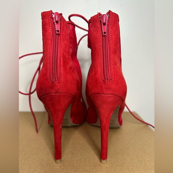 Red Wrap Around Ankle Lace Up Heels / Charlotte Russe - Picture 6 of 13
